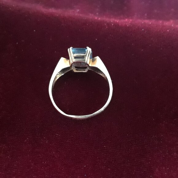 10K Yellow Gold Filled Blue Emerald cut Stone Ring - Picture 8 of 10